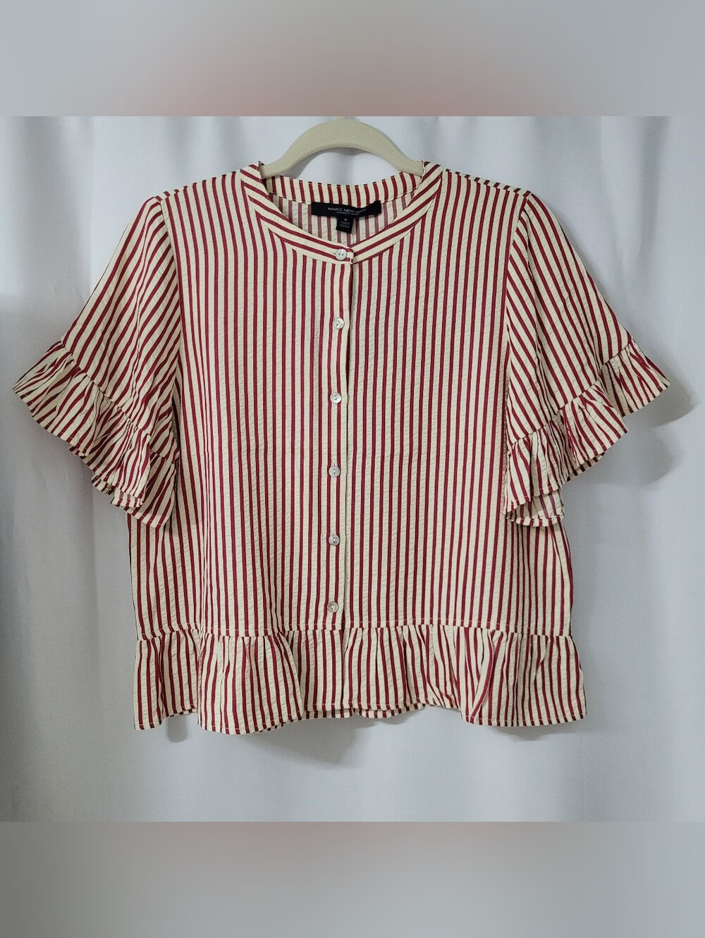 NWT Marc New York vertical red and cream/white striped short-sleeve blouse